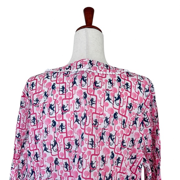 Talbots 2X Petite Women's Shirt Monkey Print Henley Top 3/4 Sleeve Cotton Blouse - Picture 5 of 9